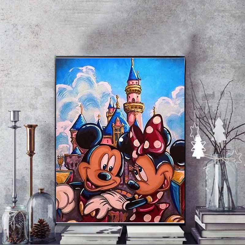 Disney Diamond Painting Mickey and Minnie Castle Oil Painting Style Wall Decoration Embroidery Full Diamond Cross Stitch HandmadeDIYGiftHomeDecoration