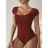 2025 Short Sleeve Swimsuit Women One Piece Solid Swimwear Female Zipper Bathers Bathing Swimming Suit Summer Beachwear Bodysuit