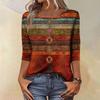 Trendy Vintage 3/4 Sleeve Top For Women,Ladies Casual Three Quarter Sleeve Round Collar Printed T-Shirt Blouse