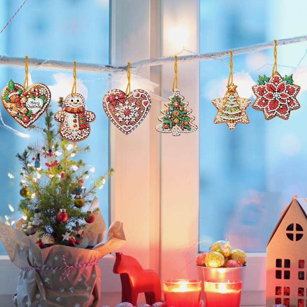 6pcs Christmas Decoration Diamond Painting Pendant 2D DIY Hanging Diamond Art Kits Ornament Window Pendants Christmas Home Decor