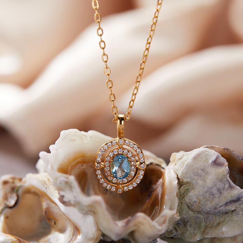 High Sense Light Luxury S925 Sterling Silver Plated 18K Gold Natural Colored Treasure Collarbone Chain Necklace Pendant Niche Jewelry