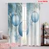 2pcs,2D Plane Printing Window Curtain Blue Christmas Ornaments Snowflakes_a (3) Versatile 100% Polyester (without Rod) Holiday