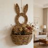 Handwoven Rabbits Ear Shape Flower Basket Natural Rattan Breathable Flower Holder for Home Decors and Storage