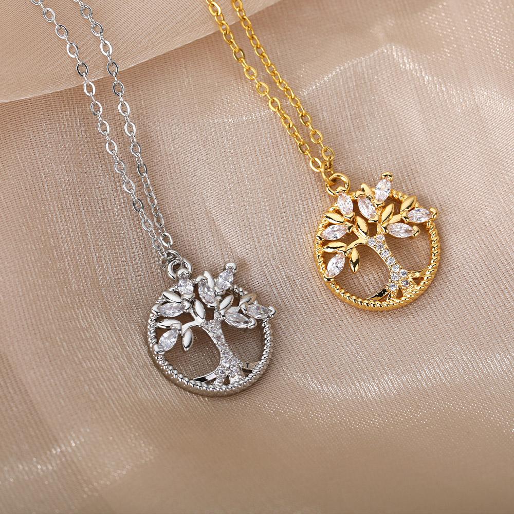 Zirkonové kulaté přívěsky Strom života na krk pro ženy Řetízek z nerezové oceli Choker Obojek s kamínky Šperky Dárek Femme