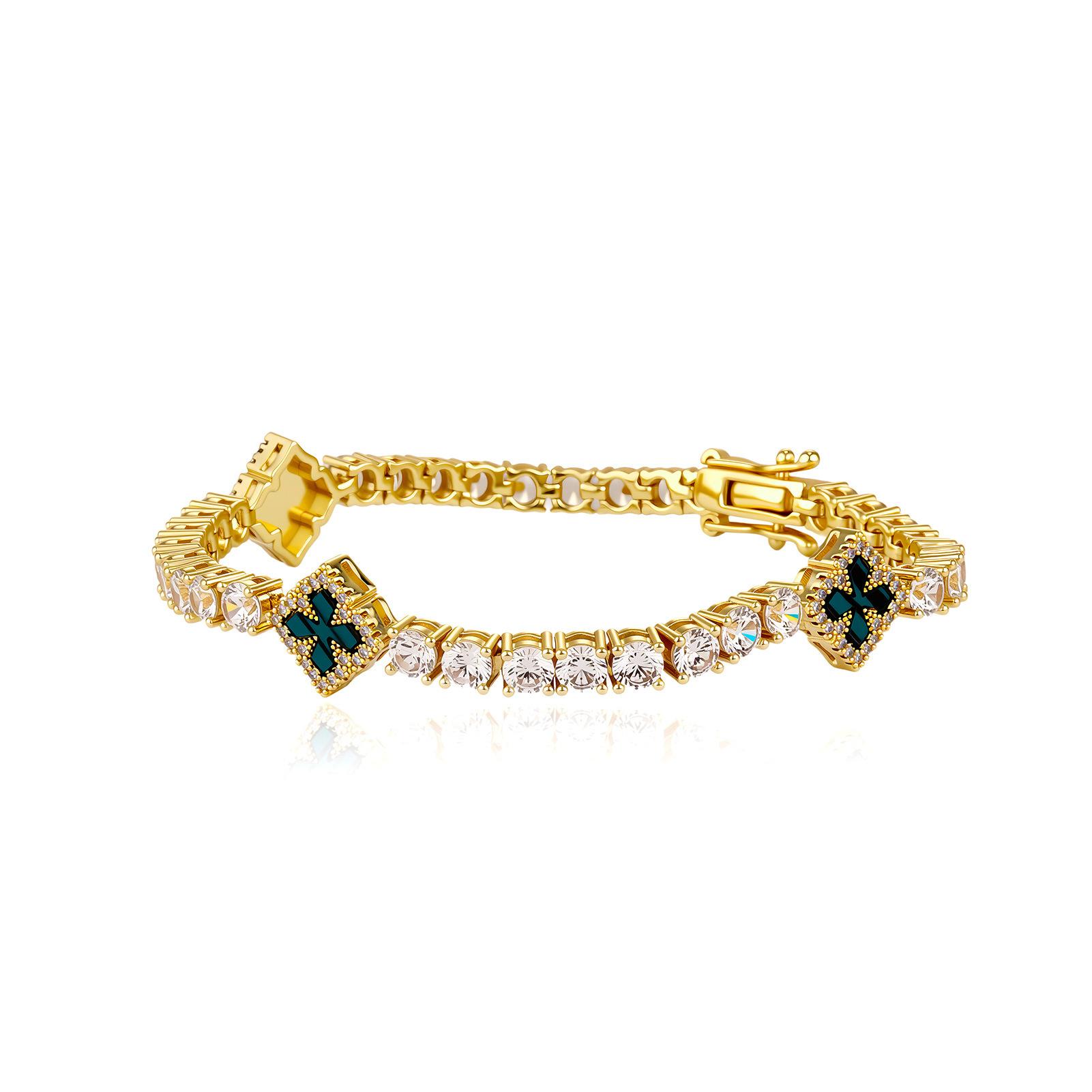 

TOPGRILLZ Iced Out Charm Lucky Clover 4mm Tennis Bracelet Black Drip Oil Micro Paved Cubic Zircon Chain For Men Women Jewelry 7inch золотой