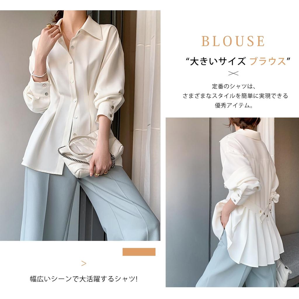 WoauNuiHll Long Sleeve Chiffon Shirt with Open Solid Plus for and Winter Women's Collar, Front, Color, Sizes, Flattering, Stylish, Commuting, Office,