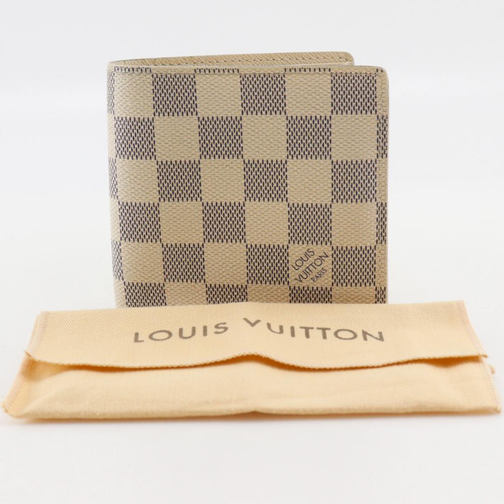 Louis Vuitton Portefeiulle Marco Bi-Fold Wallet N60018 White Damier Azur Canvas Unisex Used