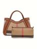 Aidrani  New Retro Checkered Women's Handbag, Large Capacity Luxury Bag, Canvas Genuine Leather Bag