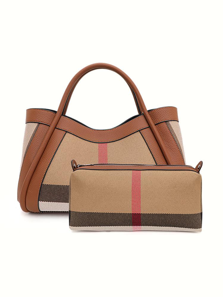 Aidrani  New Retro Checkered Women's Handbag, Large Capacity Luxury Bag, Canvas Genuine Leather Bag