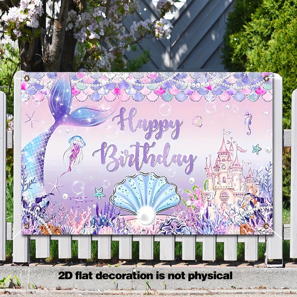 2D plane 1 piece of mermaid birthday underwater background fabric photo booth props featuring princess castle scales