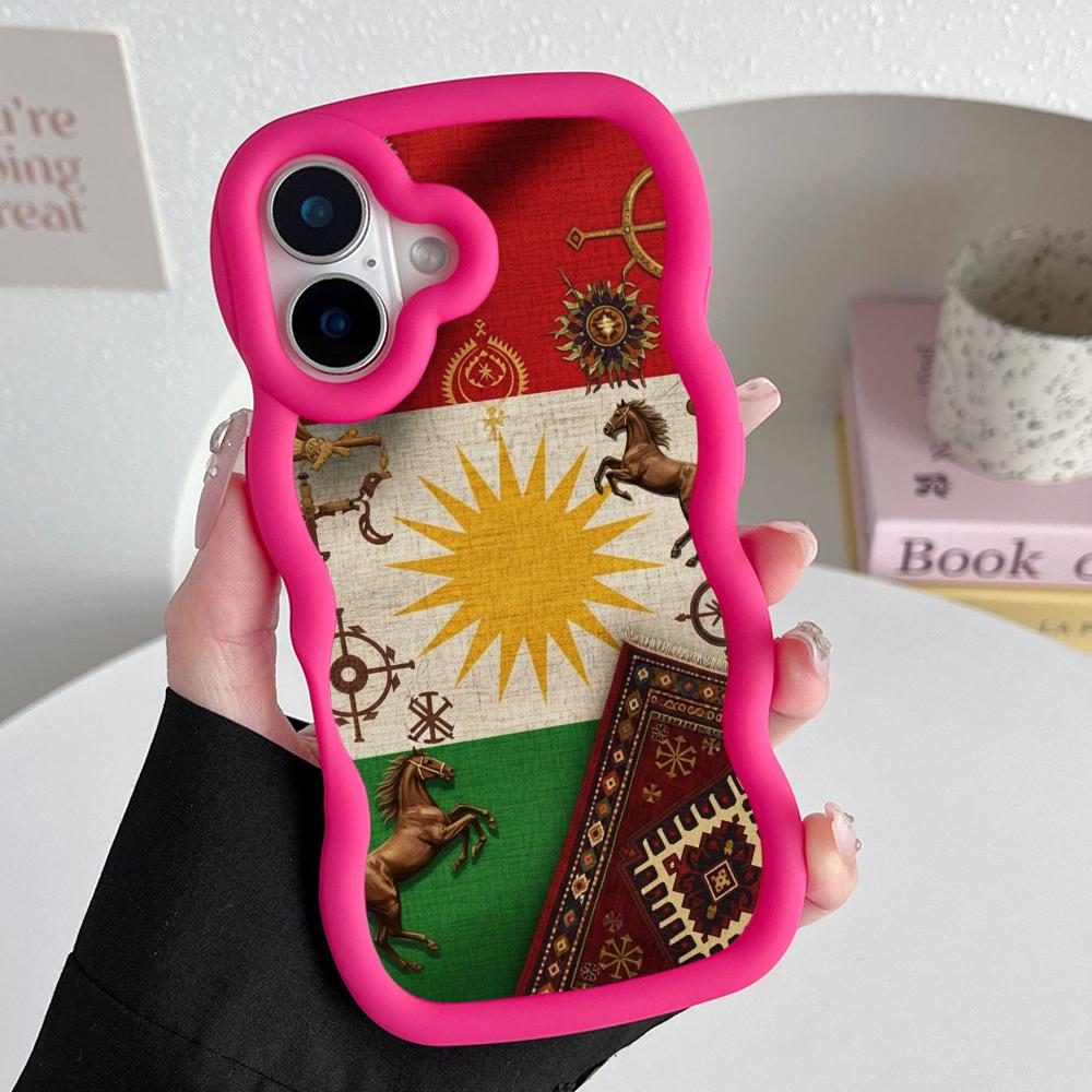 Kurdistan Flag Wavy Edge TPU Mobile Phone Case for iPhone 17 16 15 14 13 12 11 Air Pro Max Plus Colorful Cover