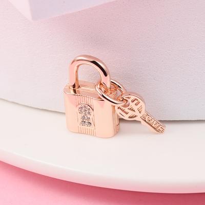 Rose Gold Plated Padlock and Key Dangle Charm 925 Sterling Silver Beads Fits Europe Bracelets DIY Jewelry Making 2022 New