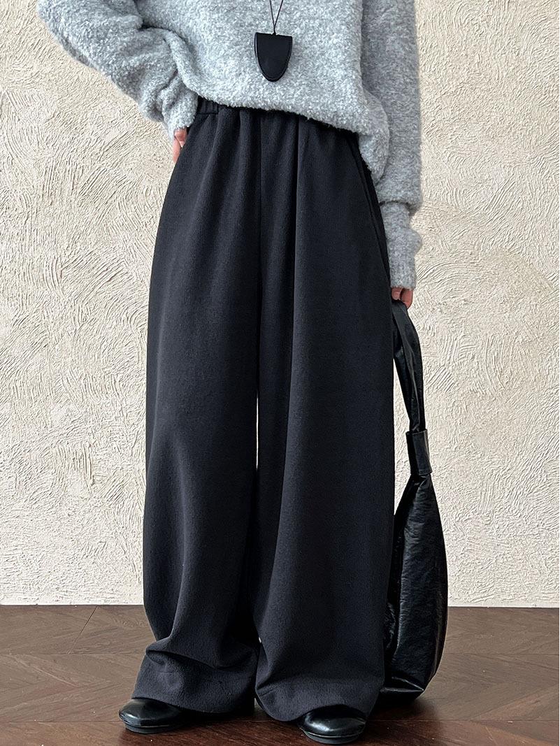 

LUXI Women s High Waist Wool & Velvet Straight Leg Pants - Winter Korean Style 2141 Medium