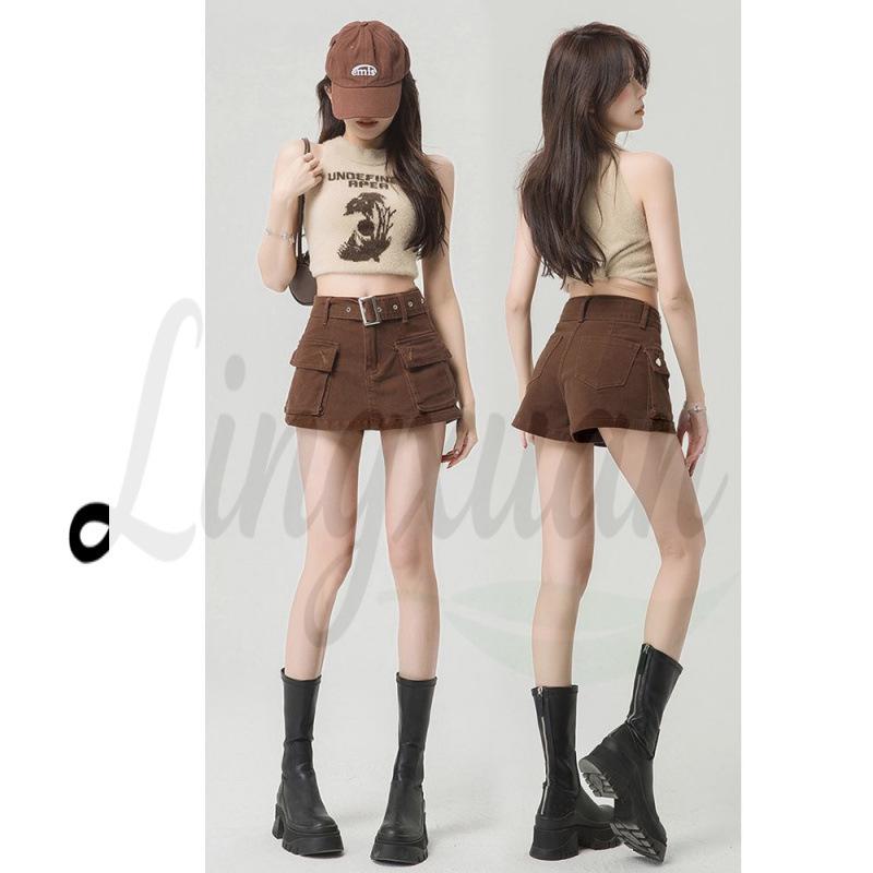 American Retro Spicy Girl High Waist Denim A-line Skirt for Women - Summer Slimming Petite Overalls S