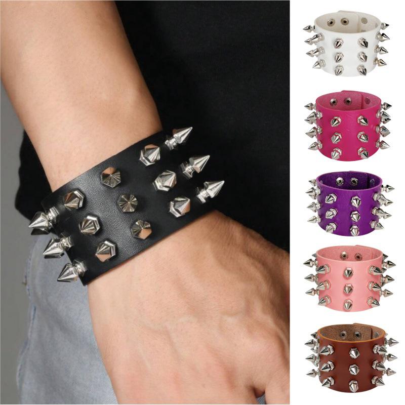 European American Punk Style Spike Rivet Gothic Leather Bracelet