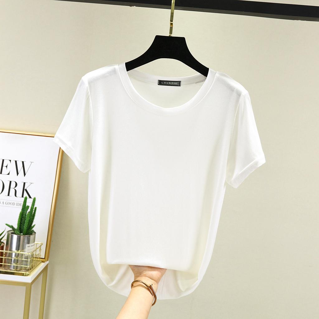 Women's Crew Neck Short Sleeve T-Shirt Regular Fit High Stretch Modal Fabric Solid Color Summer Casual Layering Basic Top