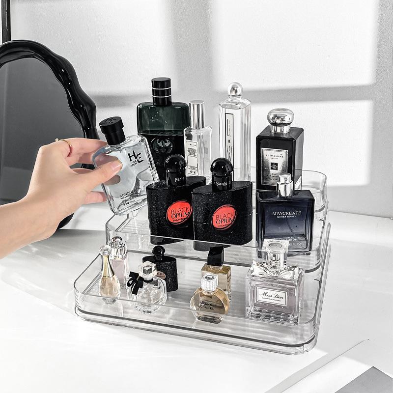 Acrylic Perfume Organizer Stand Transparent Display Cosmetic Storage Box Desktop Three-tier Ladder Shaped Organizer Holder