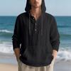 Men's Loose Hooded Henley Long Sleeve Casual Shirt.