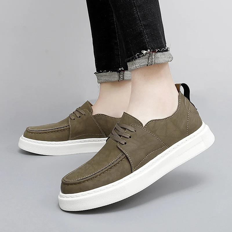 Fashion High Quality Men Business Casual Leather Shoes Fashion Brand Antiskid Comfy Thick Soled Lace-Up Vulcanized Shoes Walking Shoes