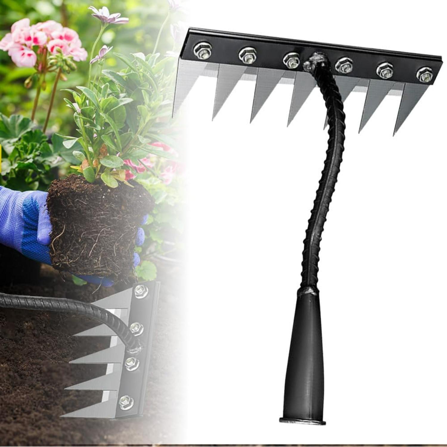 Iron Weeding Rake 2.0,7 Teeth Carbon Steel Garden Weeder Rakes,Iron Rake for Yard Lawn and Garden,Heavy-Duty Gardens Hand Weeder Puller Tool чёрный