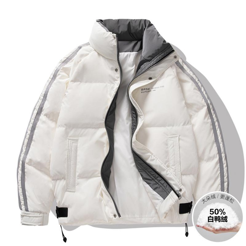 

Men s down jacket thickened in winter, handsome and warm white duck down winter clothes, shiny youth trendy brand stand-up collar jacket XL