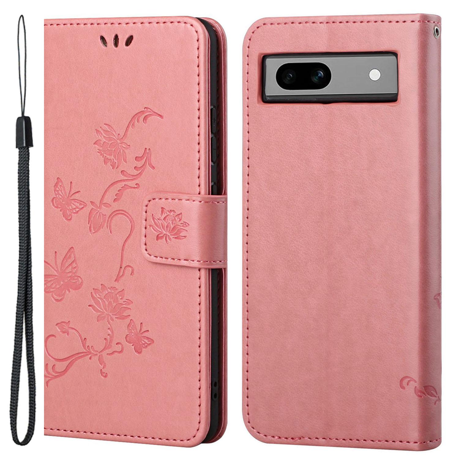 

For Google Pixel 8a Cell Phone Case Imprinted PU Leather Wallet Drop Resistant Cover Pink