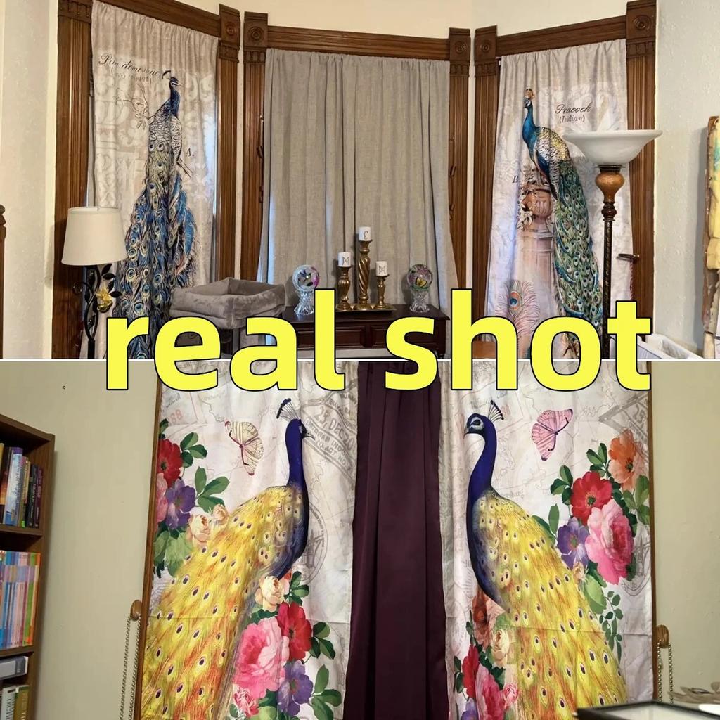 2pcs Elegant Peacock Pattern Curtains Polyester Rod Pocket For Living Room Bedroom Kitchen Study Stunning Background Decor