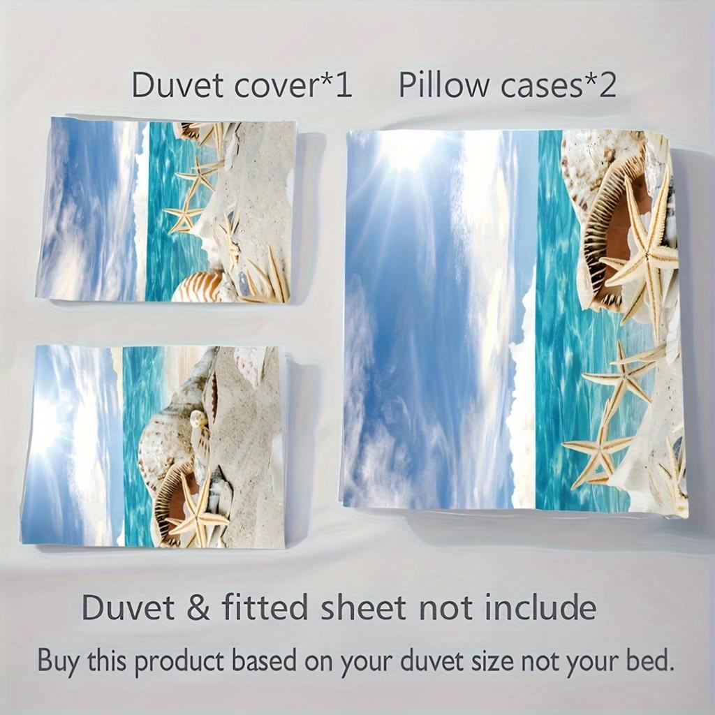 3pcs (1 Quilt Cover + 2 Pillowcases, Core Not Included) Bedding Set with 3D Beach Starfish And Conch Digital Print