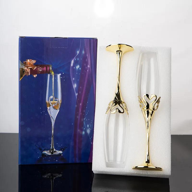 Kreativt Kristallglas med Diamantbägare, Bröllopschampagneglas, Färgbox, Premium Retrobägare, 2-pack
