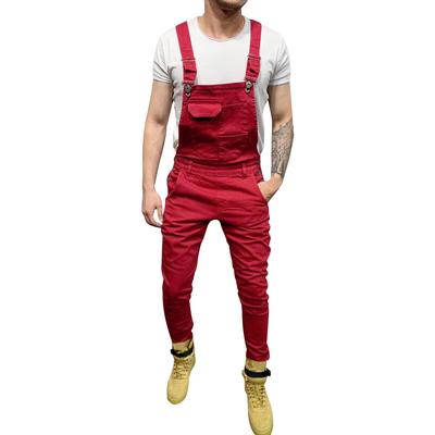 (SU)Mens  Pocket Jeans Overall Jumpsuit  Streetwear  Overall Suspender Pants