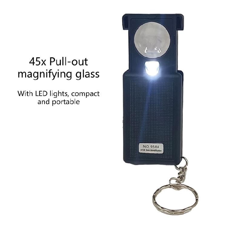 High Magnification 45X Magnifying Glass Featuring LED Light And Keychain Portable Tool For Stamps Coin Inspection