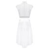 Girls Sleeveless Cutout Shiny Rhinestones Crop Top High Low Hem Chiffon Skirt Figure Skating Dance Gymnastics Set
