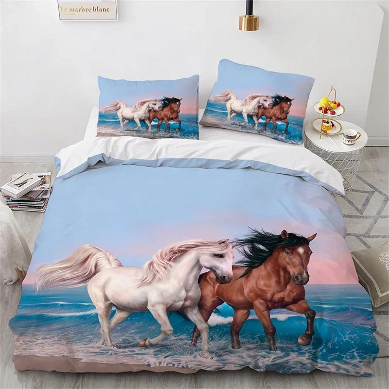 Farmhouse Horse Duvet Cover Queen Microfiber Wild Animal Bedding Set Western Cowboys Quilt Cover For Boys Teens Adults Bedroom