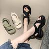 Soft leather sandals women's 2025 summer new muffin platform small beach shoes high-end skirt Roman shoes