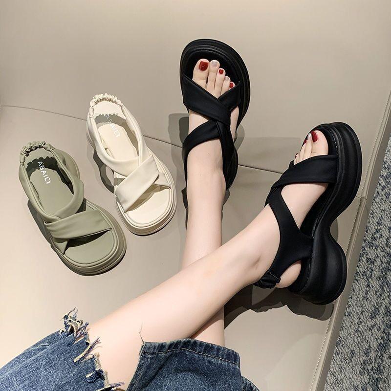 Soft Leather Sandals Women's 2025 Summer New Muffin Platform Small Beach Shoes High-end Skirt Roman Shoes