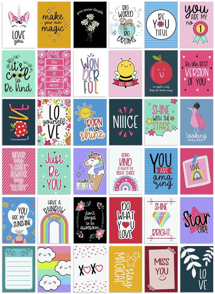 Inkdotpot Lunch Box Notes For Adults Teens, Motivation Inspiration Affirmation Cards, Pack of 36, Unique Assorted Designs (Mermaid
