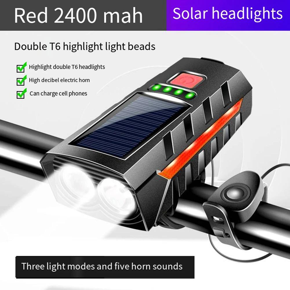 

Solar Bicycle Light with Horn 120dB 1200mA 600LM Type-C USB Rechargeable MTB Road Bike Front Lamp Waterproof Bike Headlight