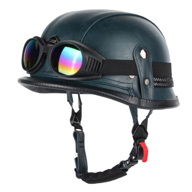 Motorcycle Half-helmet Retro German Handmade Leather Half-face Quick-release Buckle With Goggles