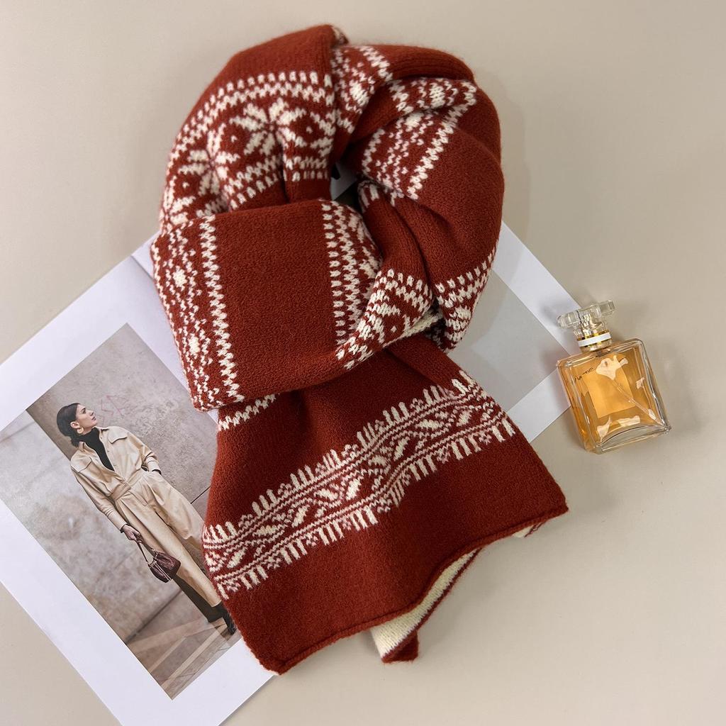 Korean Retro Fair Isle Wool Snood - Double-Sided, Cold-Proof Blue Scarf