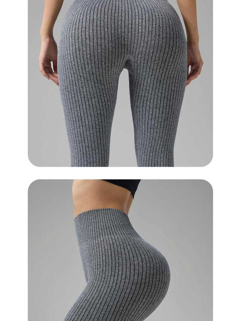 Europeiska & Amerikanska Högmidjade Randiga Yoga Byxor med Magekontroll - Dam Fitness & Löpning Leggings