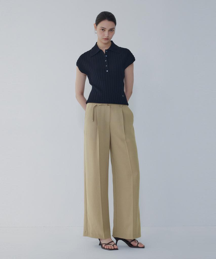Bobeu Belted One-Tuck Wide Pants_Khaki 7156230006