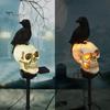Horror Themed Yard Landscape Ornaments LED Solar Crow Skull Light, Waterproof Halloween Pathway Gothic Decorative Stakes for Flowerbeds on Skeleton