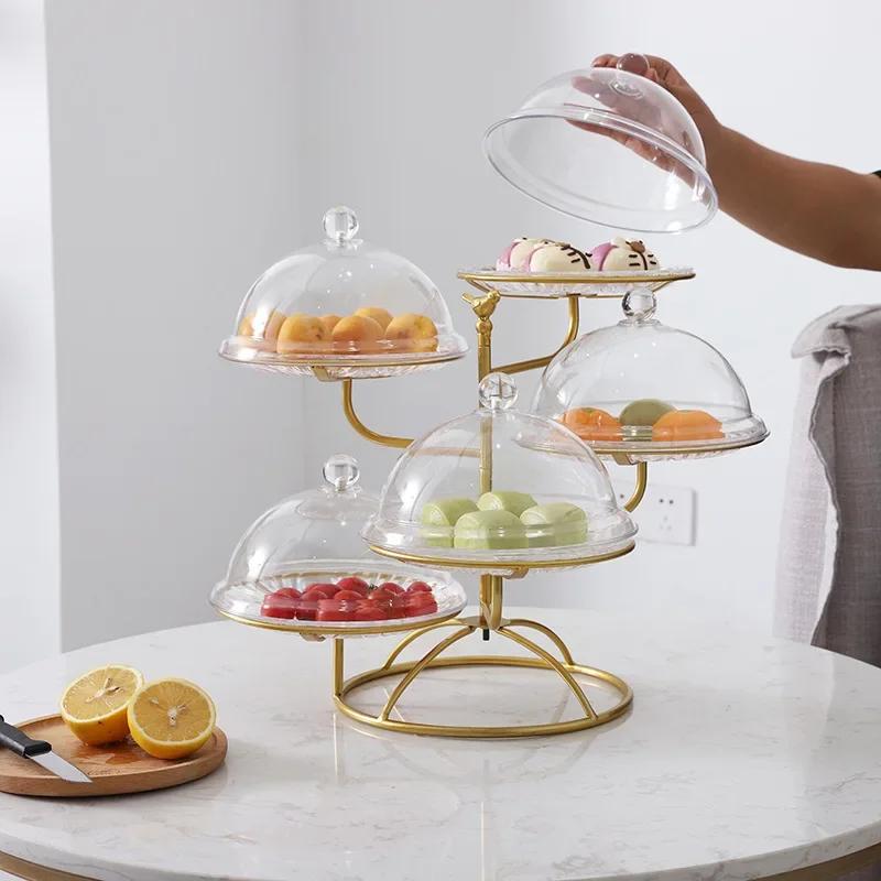 Fruit Stand Multi-layers  Snack Rack Cake Tray For Living Room Kitchen Round Base Hollow Dish Bracket Metal Shelf