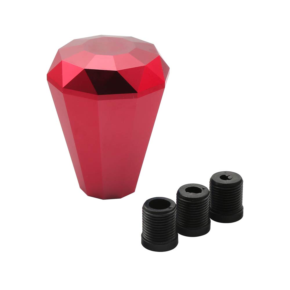 Kyostar Universal Diamond Shape Gear Shift Aluminum Shifter Knob 8M/10M/12MM Adapter (Red)