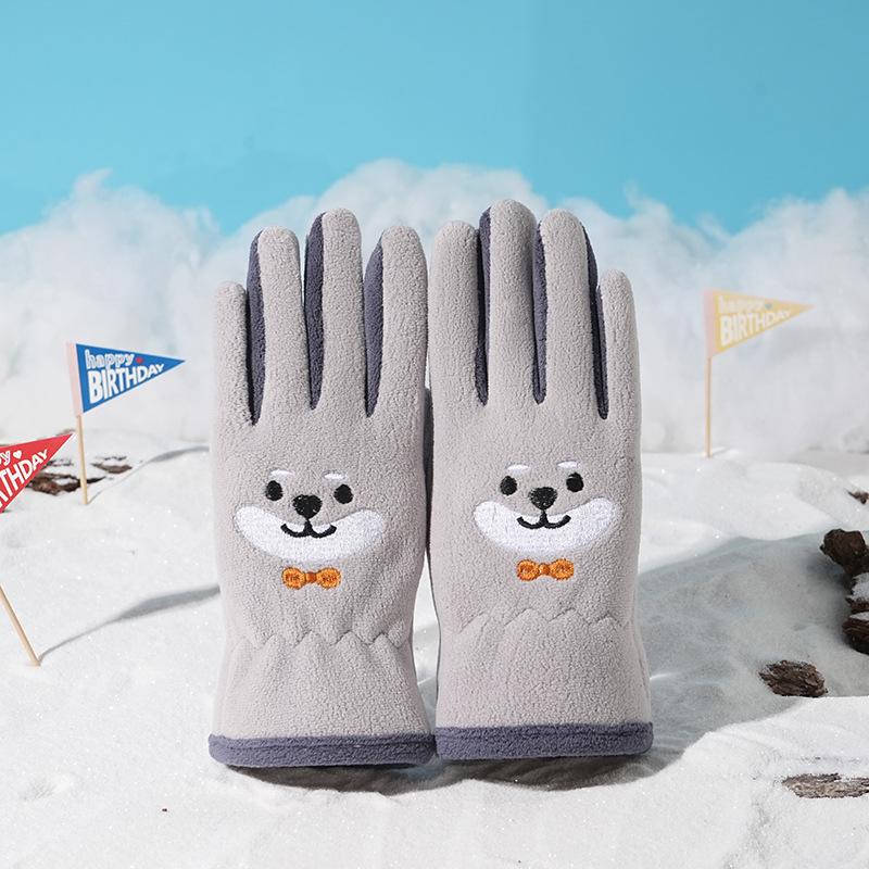 Children's Warm Gloves for Autumn and Winter  Five Fingered Fleece for Cold Protection Cute Cartoon  Student Outdoor Snow Play Ollie Fleece Gloves