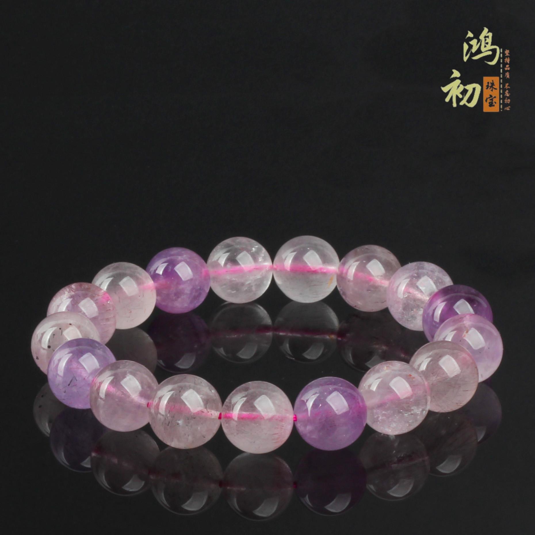 

Hongchu Crystal Natural Mica Super Seven Bracelet Ice Mica Hairline Super Seven Purple Titanium Crystal Bead Bracelet 8mm Single Circle（23Lef