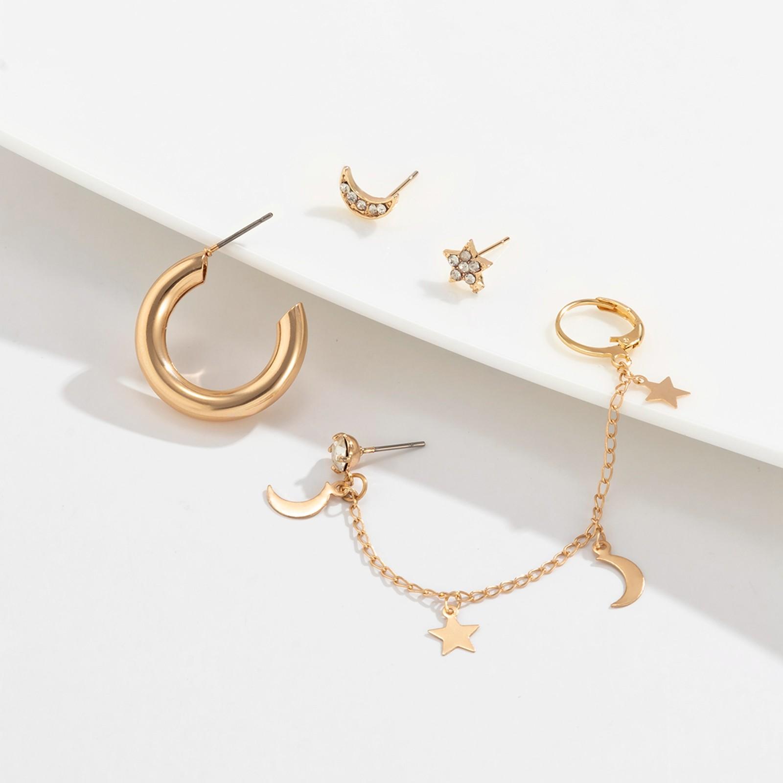 

Серьги с кисточками в виде звезды и луны для женщин, креативные металлические серьги с бриллиантами в виде ушной раковины