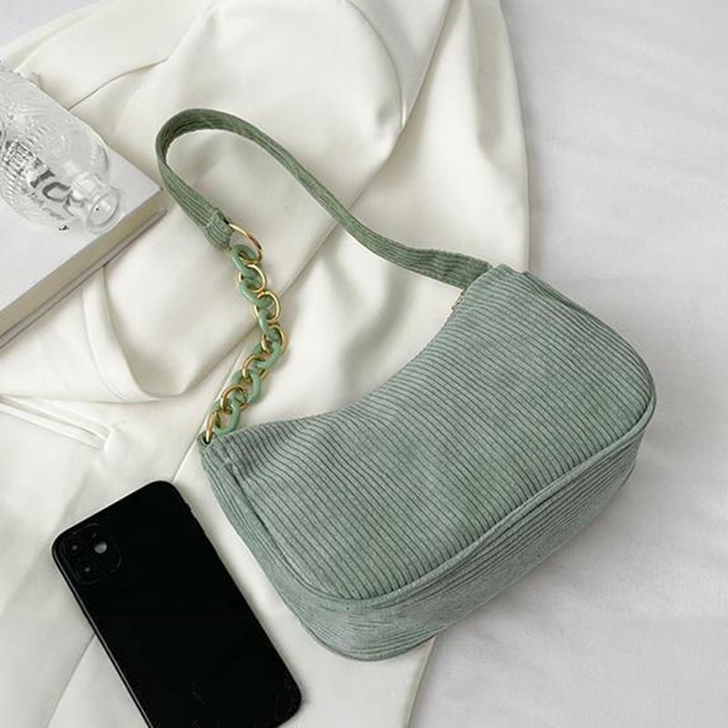 Vintage Corduroy Women Handbags Underarm Bag Casual Shoulder Bags Solid Color Zipper Female