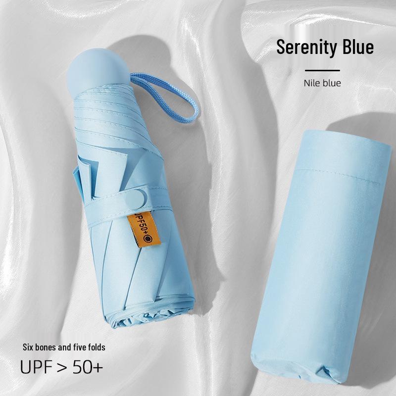 Compact Dual-Use Sun and Rain Umbrella with Black Glue Sunshade - Stylish Ladies' 5-Fold Capsule Design