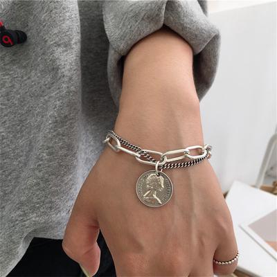 Women Trendy Fashion Punk Vintage Double Layer Portrait OT Button Bracelets Personality Jewelry